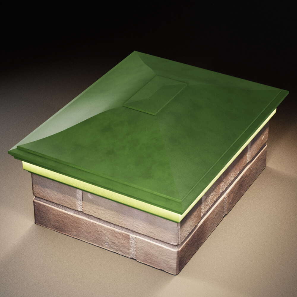 Колпак Zking Монблан Зеленый на столб 2х1.5 кирпича (515х385мм) c подсветкой